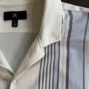 NEW Mens Banana Republic L Blue / Cream Luxury Pique Resort Shirt Collared